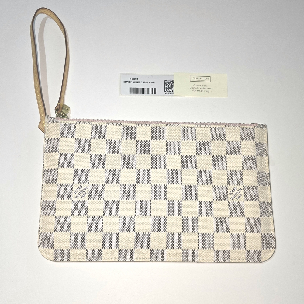 Authentic Louis Vuitton Damier Azur Neverfull GM NM Rose Ballerina Pochette